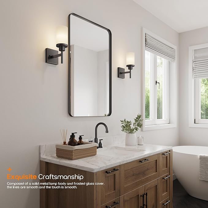 AONEON Wall Lights Over Mirror Bathroom Vanity Light Fixtures with White Frosted Glass Shade, Wall Sconces for Porch, 2 Pack Oil Rubbed Bronze T001ORB-L1-P2