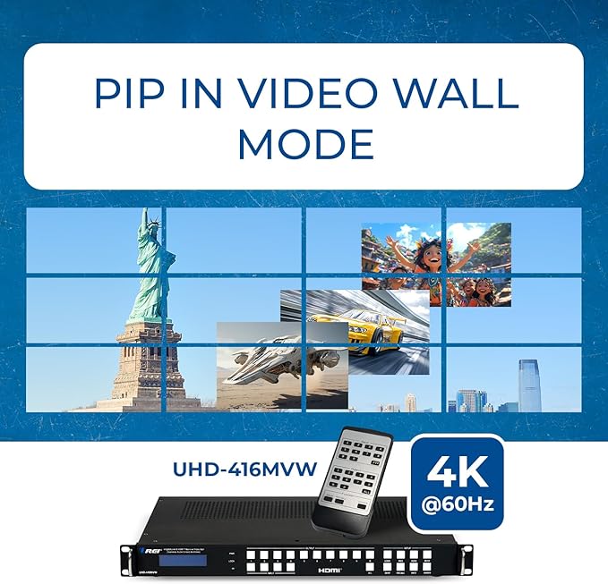 OREI 4K 4x16 HDMI Matrix Video Wall Controller Processor Multiviewer Display Upto 4K 60hz 4x4, 2x1, 1x2, 1x3, 1x4 Supports 180 Degree Rotate Audio Extraction (UHD-416MVW)