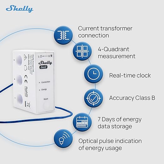 Shelly 3EM-63T Gen3 | Wi-Fi Operated Smart 3-Phase Energy Meter | Home Automation | Compatible with Alexa & Google Home | iOS Android App | No Hub Required | Data Logging | Solar Photovoltaic Ready
