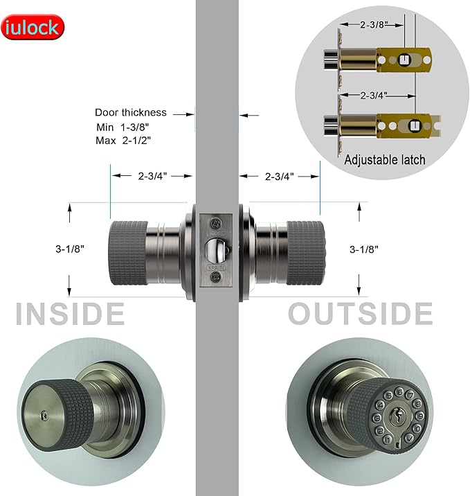 iulock Smart Door Knob with Keypad and Key,Keyless Entry Door Lock with Rubber Grip, Auto Lock,50 User Code,Waterproof, Easy to Install and Program for Bedroom(Stain Nickel Same Key 2 Pack)