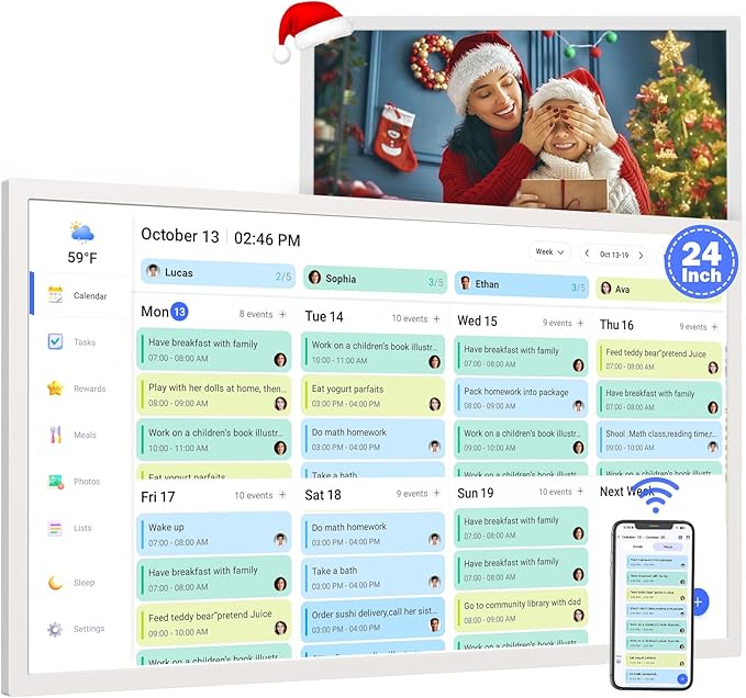 24" Smart Calendar Digital Chore-Chart-for-Planner - Touchscreen Display Electronic Calendar for Family Schedules, 32GB, Auto-Sync Google iCloud Outlook Calendars, Wall Mounted Household Organization