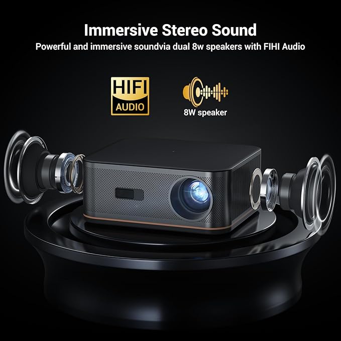 2000 ANSI 4K Decoding Projector with WiFi and Bluetooth, HAPPRUN Movie Home Theater with Auto Focus, 300'' Display for Indoor/Outdoor, Smart Proyector Compatible with Phone/TV Stick/PC/PS5