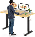 SANODESK Electric Standing Desk 55 x 28 Inches Whole-Piece Desktop Height Adjustable Stand Up Desk w/6-Button Controller Ergonomic Computer Desk for Home Office, Black Frame + Natural Tabletop