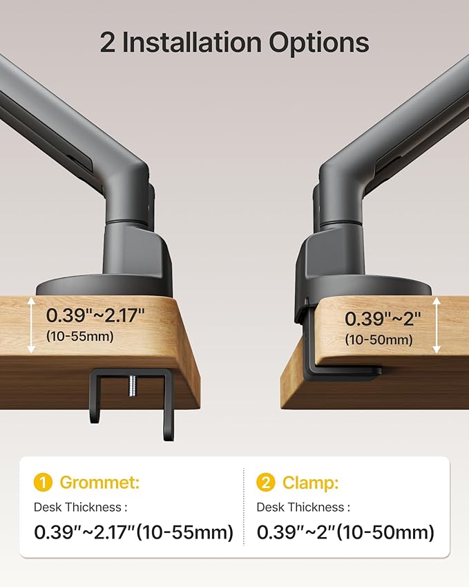 monTEK Dual Monitor Stand for 2 Screens 17 to 35 Inch, Heavy Duty Monitor Mount Arm, VESA Mount Desk Stand with C-Clamp/Grommet Base, Holds up to 24.3 lbs Per Arm, VESA 75/100mm, Gray, MA1010DG-D