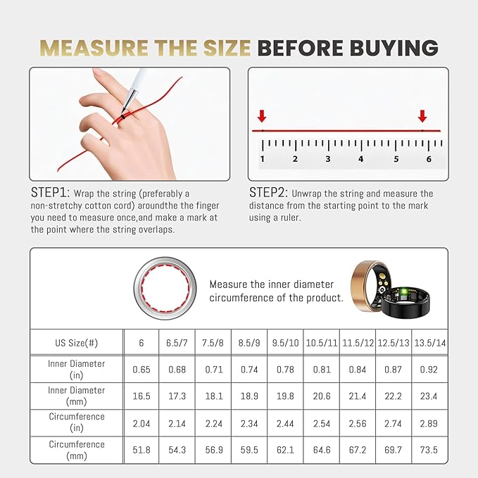 Smart Ring For Women Men, Health Tracker with Heart Rate/Blood Oxygen/Blood Pressure/Sleep Monitoring/Step Counting, IP68 Waterproof Fitness ring, No App Fees for iPhone & Android (Rose Gold, 12#)