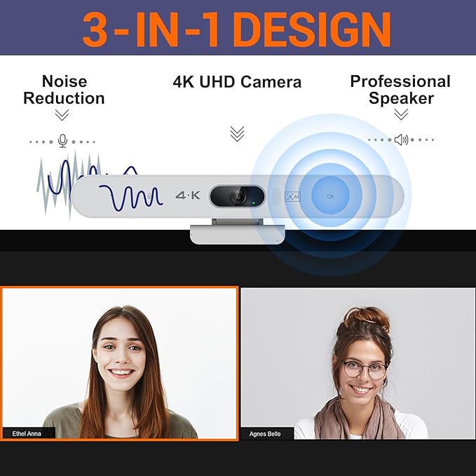 RayBit 4K Video Conference Room Camera System with Remote Control, AI Auto Framing&Focus, Speaking Tracking, Digital Zoom, Webcam with Microphone and Speaker for Windows TV/PC/Laptop/Zoom/Teams/Skype
