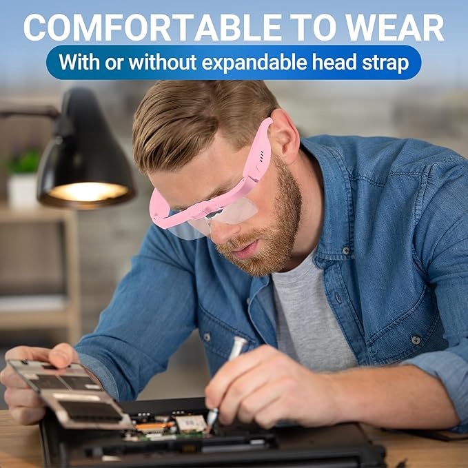 YOCTOSUN Magnifying Glasses with 3 LED Lights, Storage Case, Head Strap and 5 Detachable Lenses 0.75X,1.25X,2.0X,3.0X 4.0X, Magnifying Headset for Close Work, Jewelry, Hobby