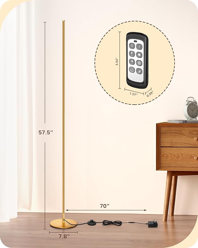 EDISHINE LED Corner Floor Lamp, Set of 2 Minimalist Dimmable Light with Remote, 57.5" Tall Standing Lamp for Living Room, Bedroom, Home Office, 7 Color Temperature 2700-6000K (Gold)