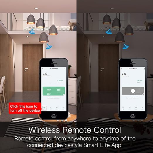 WiFi Smart Energy Monitor Switch Meter, Compatible with Alexa Google Home, Remote Control with Smart Life/Tuya App, Din Rail Tester Current Voltage Amperage Power Meter AC 110-230V 60A Multimeter