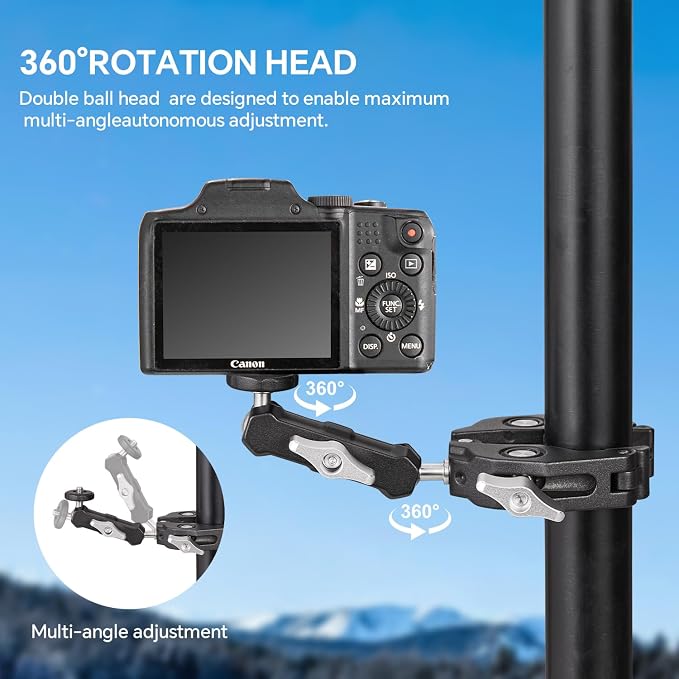 Super Clamp Camera Clamp Mount Monitor 360°Ballhead Magic Arm Double Ball Head - Image 6