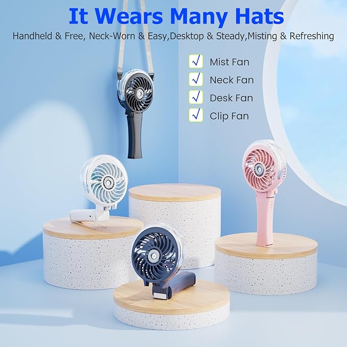 HandFan 2025 Upgraded Portable Misting Fan, Two Button Easy Operation, Handheld Rechargeable Mister Fan, Spray Water Mist Fans, Mini Electric Cooling Fans for Travel, Outdoors, Disney(Royal Blue)