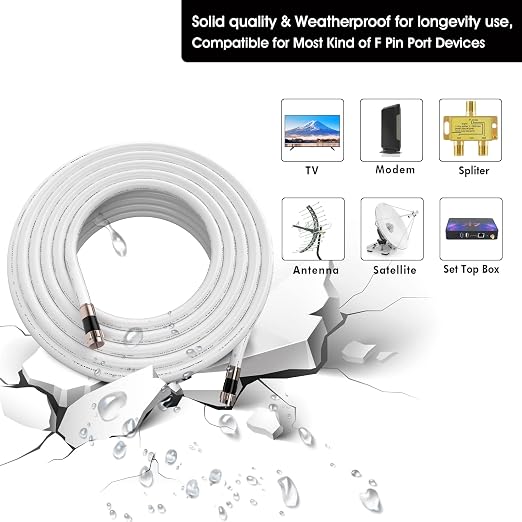 30ft RG6 Coaxial Cable White, 75 Ohm Coax Cable - Image 2