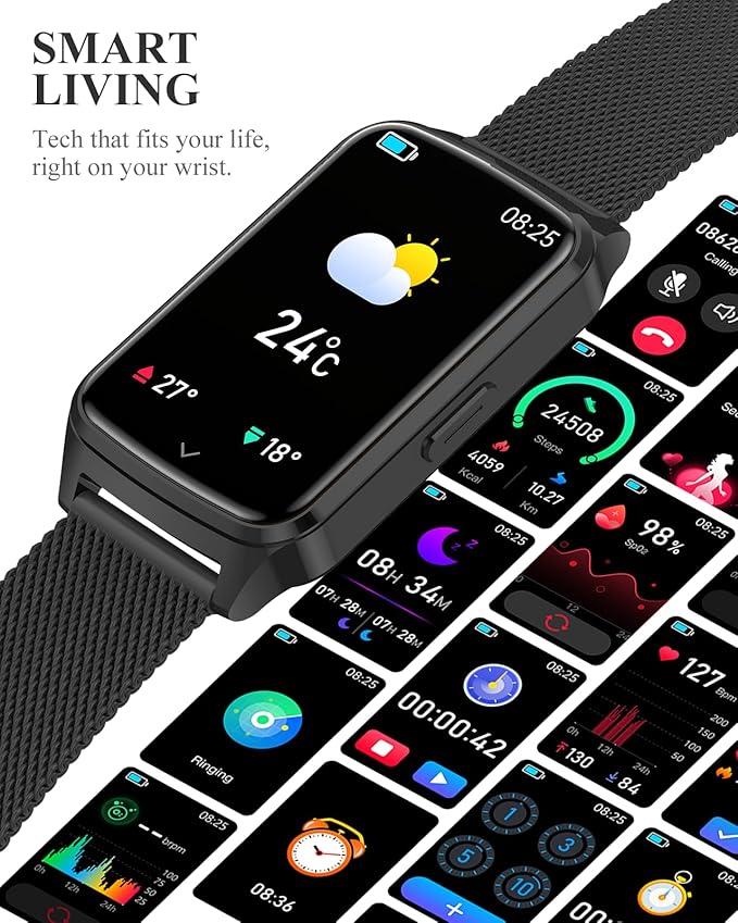 ChronArk Fitness Tracker Watch for Women Men, Step Counter Compatible with iPhone Android, IP68 Waterproof Activity Tracker with Sleep Monitor, 110+ Sports Pedometer (Minimalist, ObsidianBlack, 1.57)