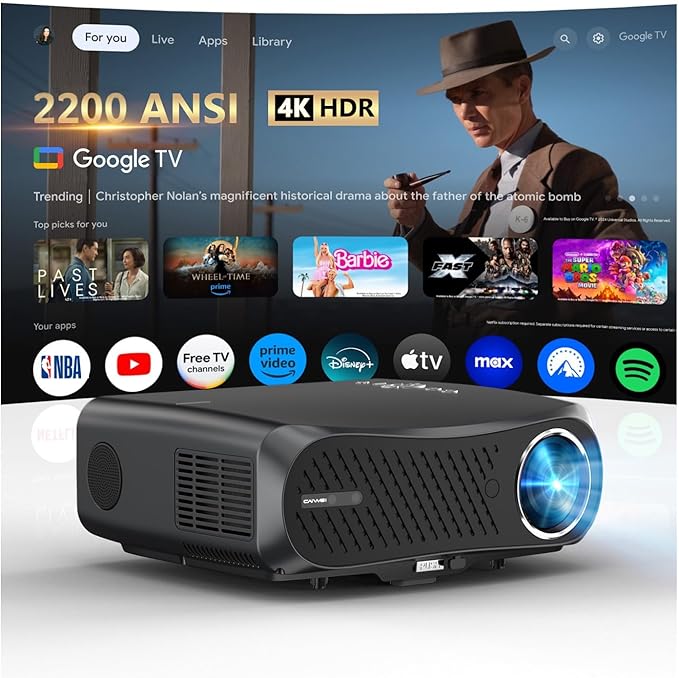 4K HDR10+ Google TV Projector for Home Theater 2200 ANSI Smart Daytime Projector with DD+ 2×30W Speakers, AI Cooling Fan , HDMI eARC, WiFi 6, Bluetooth 5.4 for Movies, Gaming, Daylight Viewing