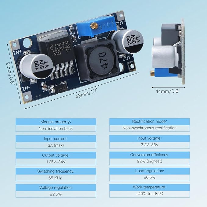 KERWINN 10PCS LM2596 DC-DC Buck Converter Step Down Module, 3.0-40V to 1.5-35V Adjustable Voltage Regulator Power Supply