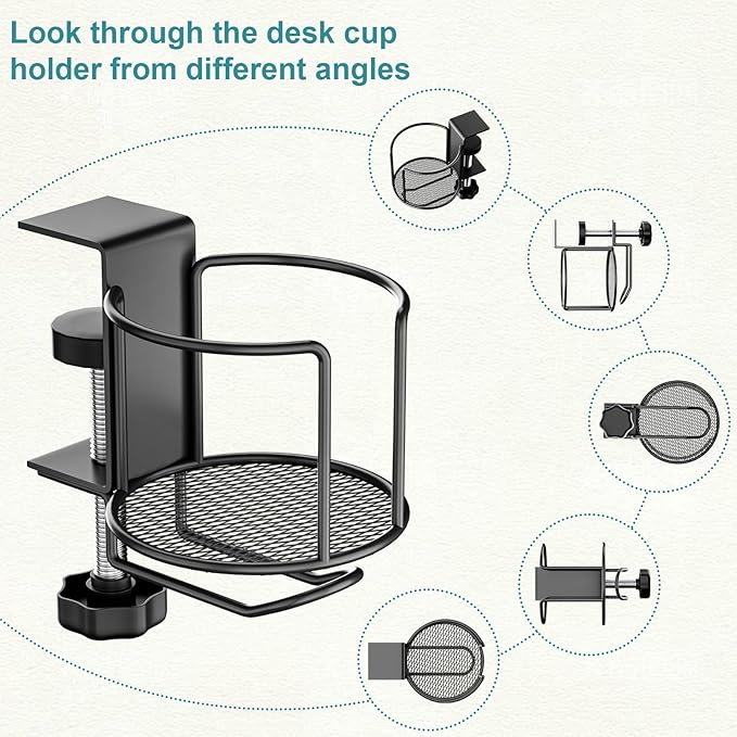 ZMHH 2-in-1 Desk Cup Holder,Anti-Spill Table Water Bottle Holder,Clamp On Table Stainless Steel Drinking Holder,Compatible with Universal Cups/Bottles/Mugs/Cans/Tumblers/Thermoses/Glass,1 Pack