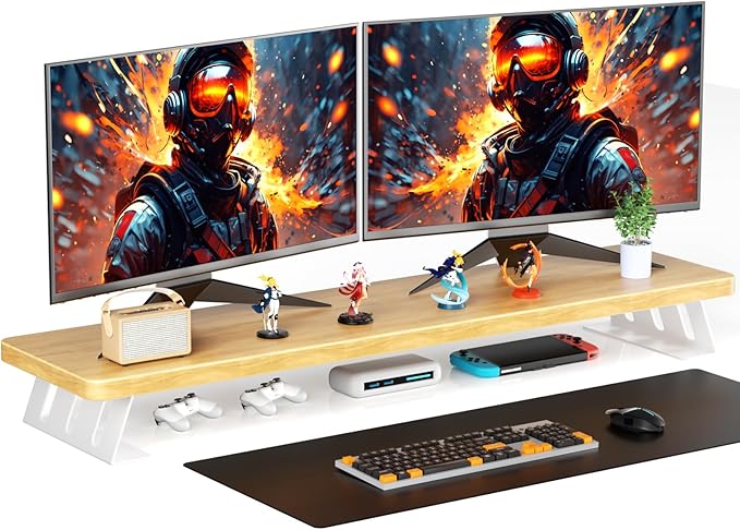 NestNeat Dual Monitor Stand Riser, 39 Inch Large Wood Monitor Stands for 2 Monitors, Desk Monitor Riser for Computer/Laptop/Printer/TV, Stand Riser up to 220 lbs
