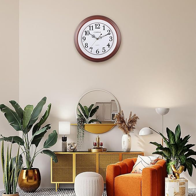 OSTAR Silent Rustic Wall Clock, Battery Operated, Vintage 12 Inch Round Clock, Living Room Bedroom Kitchen Wall Decor
