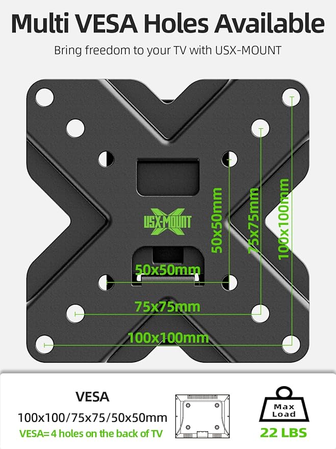 USX MOUNT Small TV Wall Mount Monitor Bracket | RV TV Mount | with Swivel and Tilt VESA Wall Mount for 10-26 27 32 inch LED OLED TVs and Monitors - VESA Size Up to 100x100mm and 22lb Capacity-XMS002
