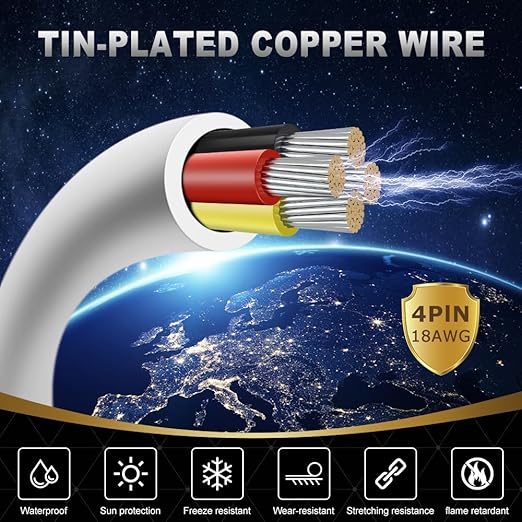 DEKIEVALE 18 Gauge 4 Conductor Electrical Wire, 16.4FT White PVC Stranded Tinned Copper 4 Wire Cable, 18/4 Cord Extension Cable for LED Lamp Lighting, Automotive, Speaker, Power etc.