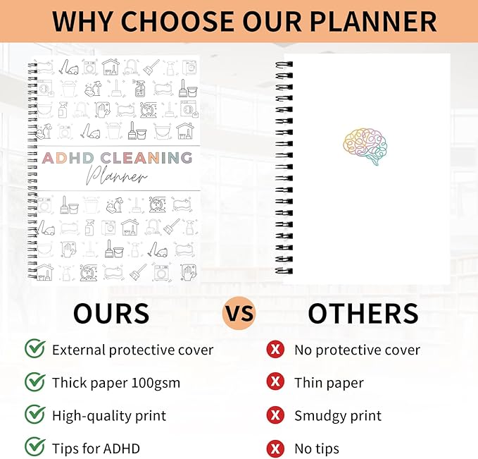 ADHD Cleaning Planner‌, Cleaning Plan Schedule and Checklist‌ for Adults and Teens, Adhd Cleaning and Organizing Planner, Daily Weekly Monthly Checklist for Home, Reusable ‌DIY Household Cleaning Planner‌