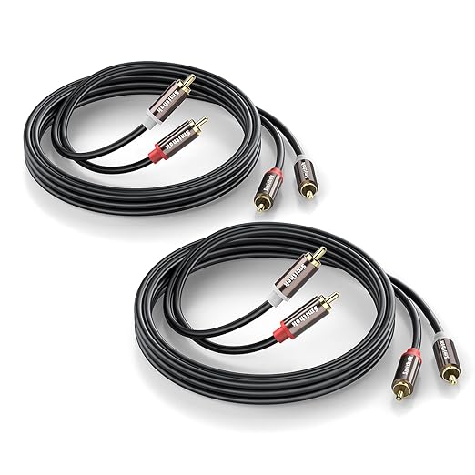 Smithok RCA Cables 2 Pack[Hi-Fi Sound, PVC Jacket, Shielded], 2-Male to 2-Male RCA Audio Stereo Subwoofer Cable Auxiliary Cord for Home Theater,Amplifiers,HDTV,Hi-Fi Systems,Speakers… (10Ft/3m)