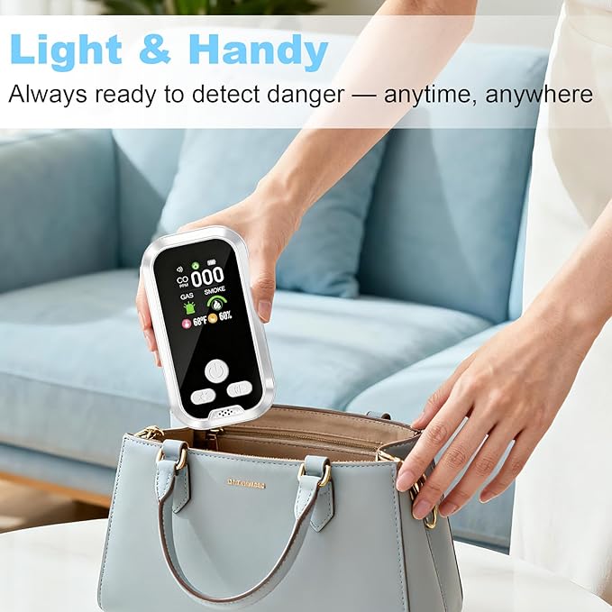 5-in-1 Carbon Monoxide Detector Combo with LCD Display, Detects CO, Natural Gas, Smoke, Temperature, Humidity for Home Hotel, Camping RV, Apartment Safety, White
