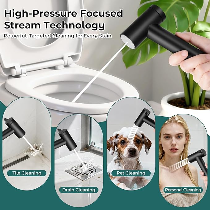 Handheld Bidet Sprayer for Toilet, Adjustable Water Pressure Control Rotary Switch with Bidet Hose, Exclusive Single Nozzle High Pressure Mode for Cleaning Stubborn Stains, Matte Black