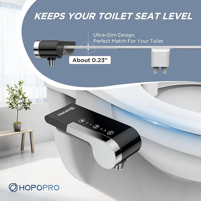 HOPOPRO Toilet Bidet Tank Replacement Cover, Bidet Ultra-Slim Dual Nozzle (Feminine/Rear Wash), Fresh Cold Water Sprayer Toilet Tank Seat for Existing Toilets with Pressure Control, Black