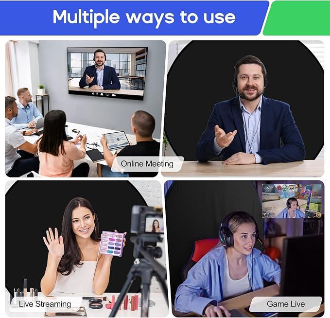 Portable Black White Screen Chair, 57 in Screen Backdrop with Stand 2-in-1Double Sided Foldable Blackwhite Background, for Video Chats and Meetings, Photography, Photo Zoom, Streaming Games