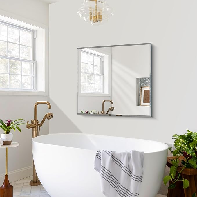 CILIBER Beveled Mirror, 30x36 Inch Bathroom Mirrors for Wall Unframed, Upgraded Shatterproof Frameless Vanity Mirror Over Sink with Beveled Edge for Bathroom, Bedroom, Living Room and Entryway