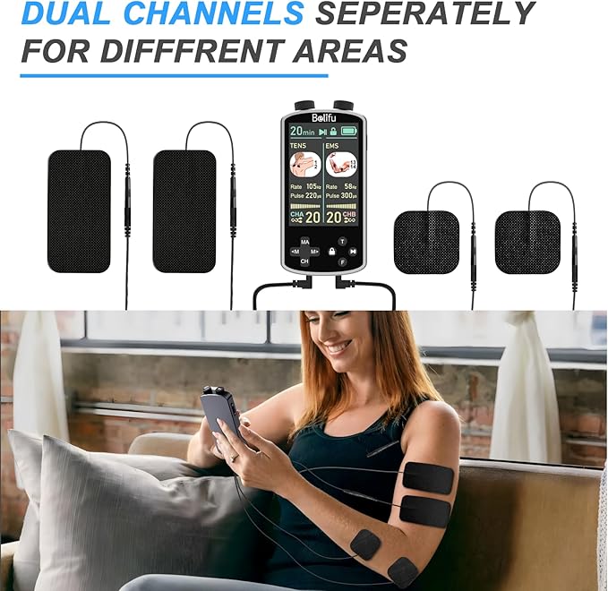 TENS EMS Unit Muscle Stimulator for Pain Relief Therapy - 4 in 1 TENS & EMS & Relax & Custom Frequency+Pulse - Muscle Massager 36 Modes 20 Intensity, Memory & Favorites Function, 3.8" Color Display