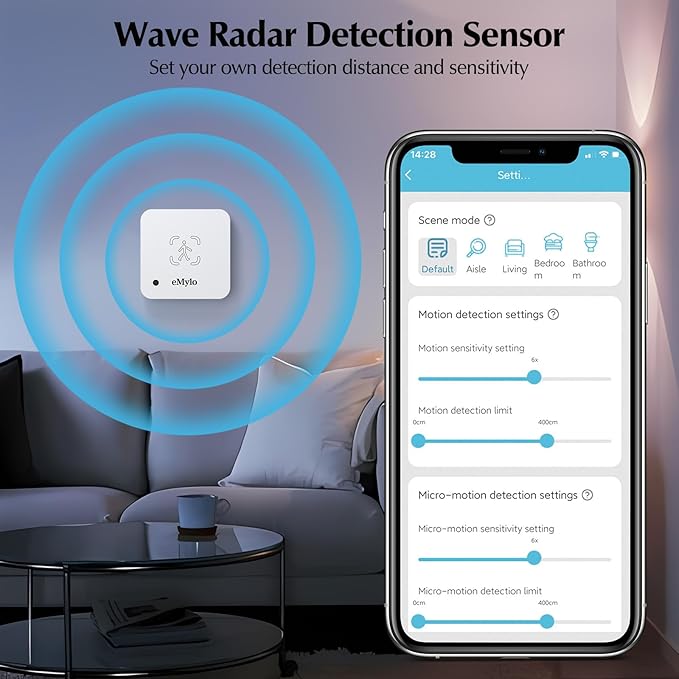 eMylo WiFi Human Presence Sensor 2 Pack, WiFi Millimeter Wave Radar Detection - No Hub Needed, 24/7 Smart Motion Detection for Home & Business, Compatible with TUYA/Smart Life(2.4 GHz Wi-Fi Required)