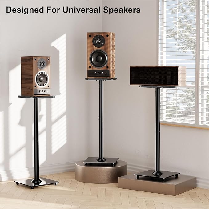 ELIVED Universal Speaker Stand Pair, 31 Inch Height Bookshelf Speaker Stands for Satellite Speaker Large Speaker Up to 22 lbs, Surround Sound Speaker Stand with Cable Management, Black, YD5022
