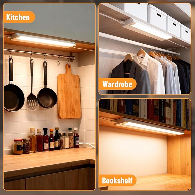 Snyloe 4 Pack 34" LED Under Cabinet Lighting Hardwired, 22W 1800LM 3CCT Adjustable (3000K/4000K/5000K), Plug-in Hardwired, Linkable Up to 10 Lights, 45° Rotatable Design