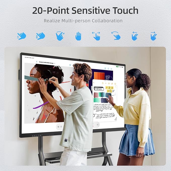 QIXZOCV 85" Smart Board, Interactive Whiteboard, 4K Electronic Board, UHD Touchscreen, Android 13, 8+128G, All in One Smartboard for Classroom Office Home (Wall Mount Included)