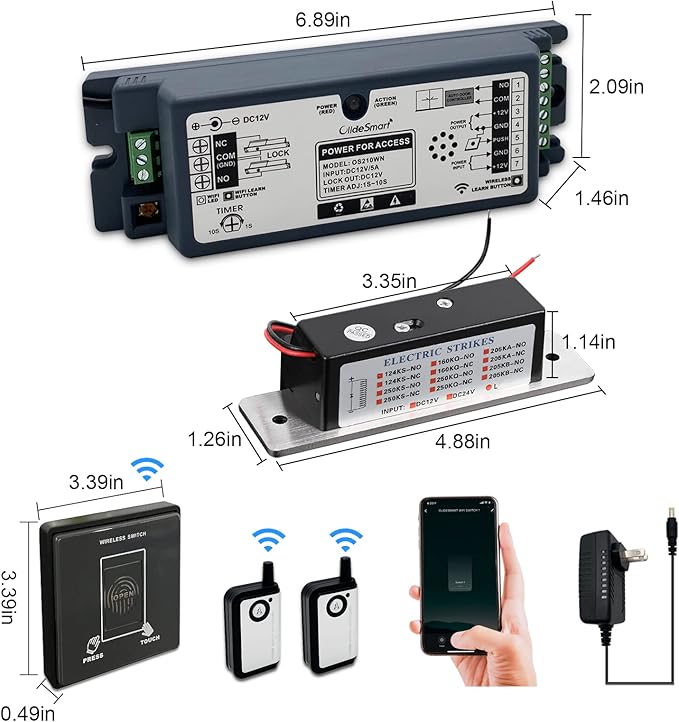 WiFi Access Control 400lb Holding Force Electic Magnetic Door Lock System Kit with Remote and Smartphone app Control, paired with Wireless Push Panel Switch (Electric Strike Lock kit)