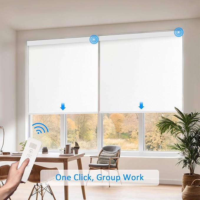 COOLWINDS Motorized Blinds with Remote Cordless Automatic Motorized Shades Custom Blinds for Windows Smart Curtains Compatible with Alexa Google Home(Blackout Ivory White,W51 x H72in)
