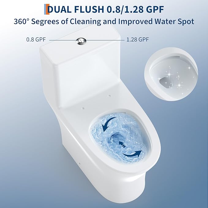 One Piece Toilet with ADA Height - Elongated Ceramic Design, Soft Closing PP Toilet Cover, Easy Clean Surface, Water Efficient Flush, Compact Durable Build