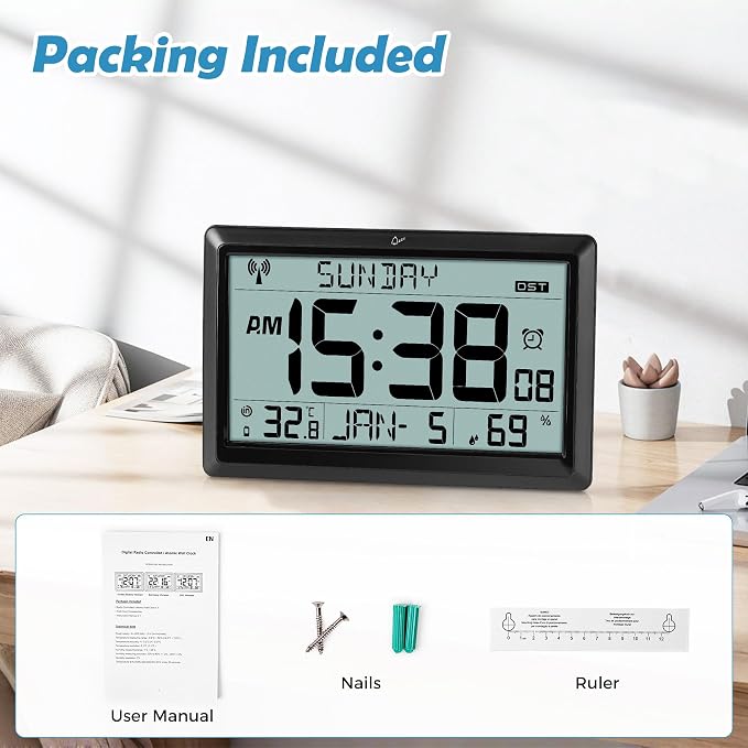 SZELAM Atomic Clock, 10.5"Large Display Digital Wall Clock Battery Operated - Image 7