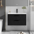 eclife 30" Bathroom Vanities Cabinet with Sink Combo, Wall Mounted Floating Cabinet W/Decor Line, Soft-Close System, 2 Extra Big Drawers, Matte Black Faucet, Black