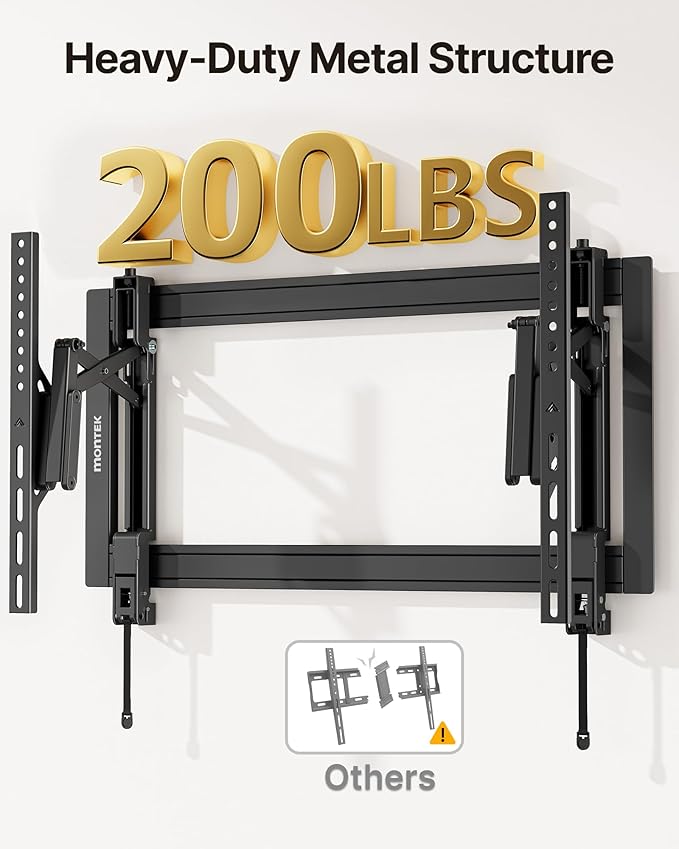 monTEK Heavy Duty Tilting TV Wall Mount Barckt for 37–90" TVs up to 200 lbs – Low Profile, Universal Fit, Tilt & Swivel Adjustment, 6.8" Extension, Fits 16"/18"/24" Studs, Max VESA 600x400mm