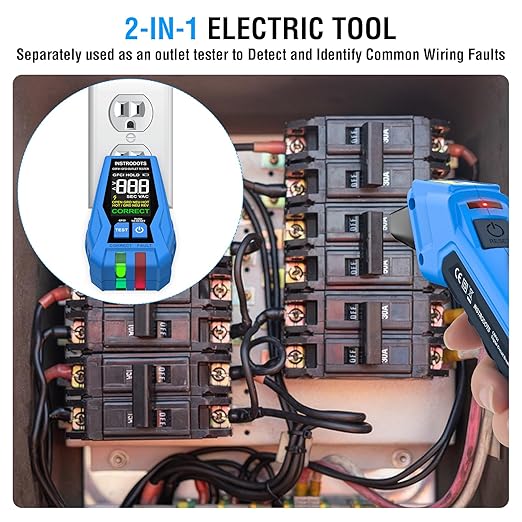 INSTRODOTS Circuit Breaker Finder, Digital Breaker Finder with GFCI Outlet Tester, AC 90-135V Electrical Circuit Tracer with Buzzer Alarm & Color LCD Display, Includes Batteries & Carrying Case