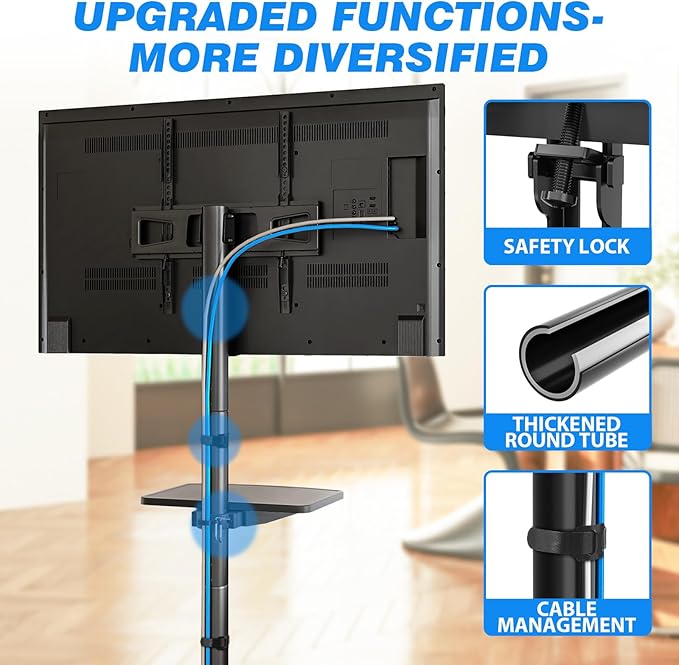 Rfiver Mobile TV Stand for 23-60 Inch LCD LED Flat/Curved Panel Screen TVs up to 88 lbs, Rolling TV Stand with Adjustable Shelf & Tilt, Portable Floor Stand on Wheels for Bedroom, Living Room, Office