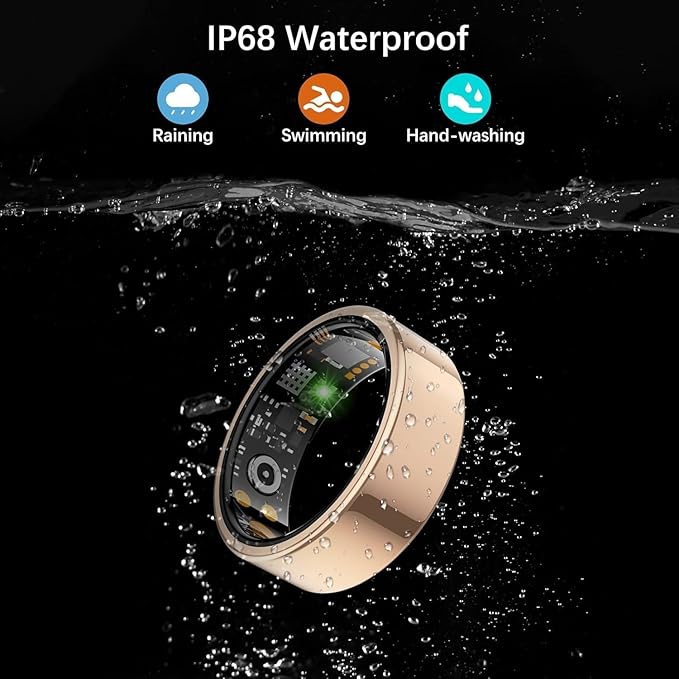 Smart Health Ring for Women Men, Fitness Tracker Ring with Heart Rate, Blood Oxygen, Sleep Tracker, Step Tracker, No Subscription Fee, IP68 Waterproof Smart Ring for iphone & Android (Rose Gold, 12#)
