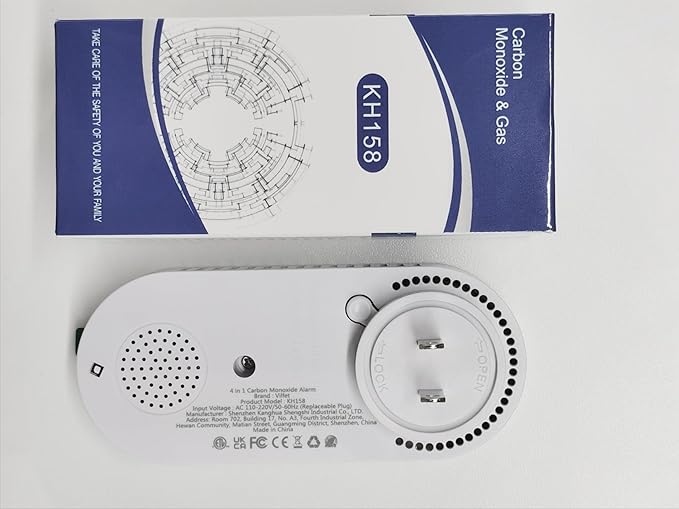 Vilfet Carbon Monoxide Detectors & Natural Gas Detector, 4-in-1 Carbon Monoxide Detectors Plug in, Gas Leak Detector with Dual Alarms, Temperature & Humidity Sensor for Home, RV, Black, 1 Pack