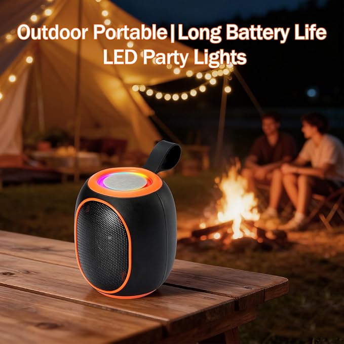 Portable Bluetooth Speaker – 8W HD audio quality, TWS stereo pairing, LED light show, compact and portable, suitable for outdoor use, can be used in cars, travel and parties, a cool teen gift(Orange)