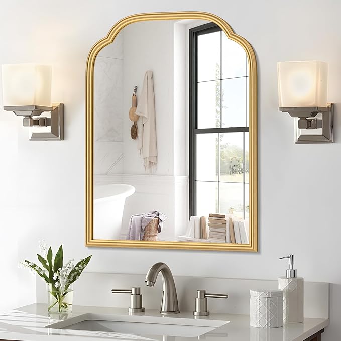 18X24 Inch Gold Mirror for Wall with Metal Frame Rectangular Rounded Bathroom Vanity Mirror Anti-Rust, Hangs (Gold 18" x 24")