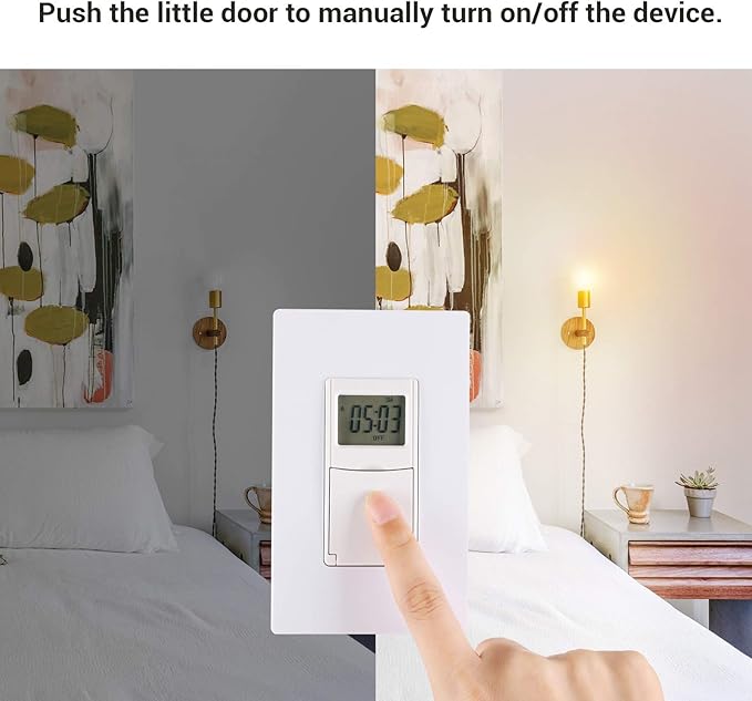 DEWENWILS Indoor in Wall Timer Switch for Light, Single-Pole,7 Day, 7 ON/Off Settings, DST RDM Mode, Programmable Digital Switch Timer for Lights, Fans, Motors, Neutral Wire Required, ETL Listed