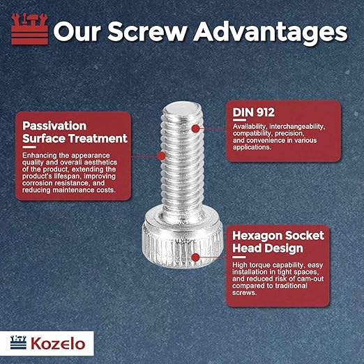 Kozelo 50pcs Socket Head Cap Screws - [M3-0.5 x 8mm] 304 Stainless Steel Allen Socket Drive for Electrical Motor 3D Printing Fan Engine Replacement Use, Silver